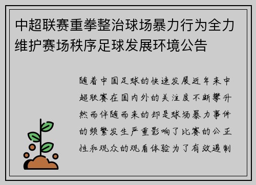 中超联赛重拳整治球场暴力行为全力维护赛场秩序足球发展环境公告